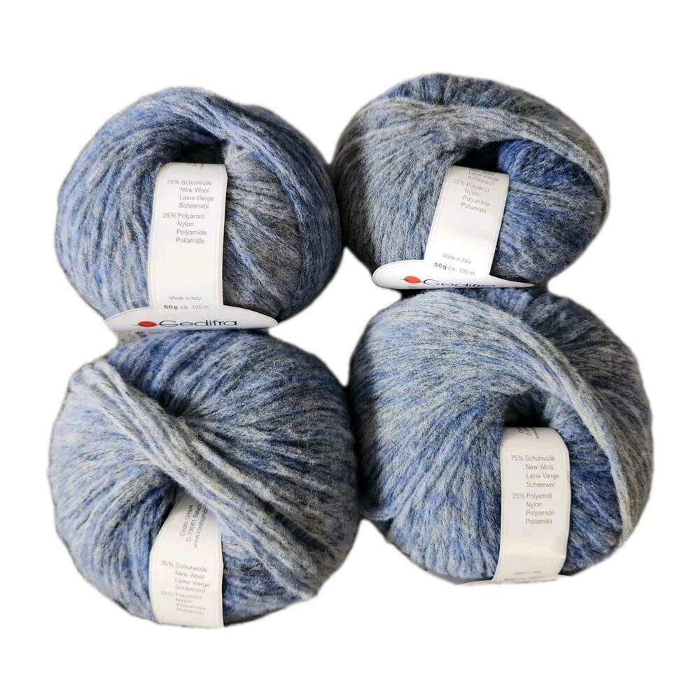 Gedifra Ombretta Yarn Lot 4 Skeins Blue Wool Blend Brushed Italy